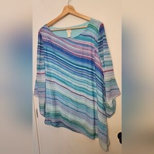 Chico’s Vivid Striped Asymmetrical Top Sz 3 =XL in Good Used Condition